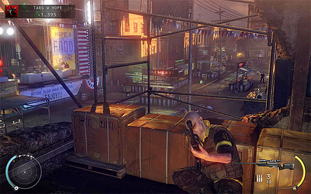 The best spot to place yourself with the sniper rifle is the place shown on the above screen - Hope Fair - 16: Operation Sledgehammer - Hitman: Absolution - Game Guide and Walkthrough
