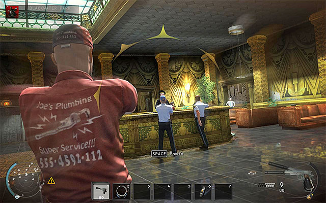 Return to the lobby, activate point shooting mode and try to eliminate as many local enemies as possible - Blackwater Park - Unlocking access to the lift - 18: Blackwater Park - Hitman: Absolution - Game Guide and Walkthrough