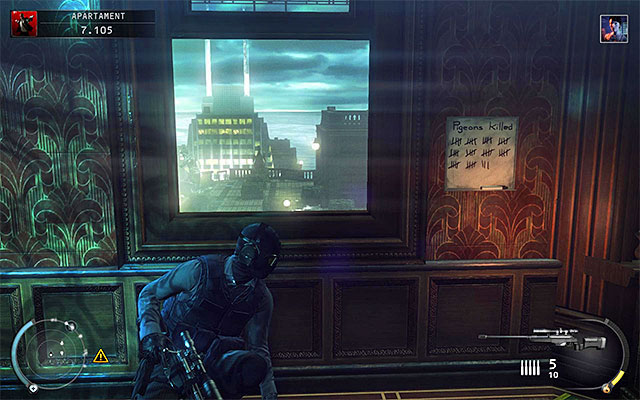 Once you get inside, look around for Black Kazo TRG sniper rifle and place yourself at the open shutter shown on the above screen - Penthouse - Eliminating Layla in traditional way - 18: Blackwater Park - Hitman: Absolution - Game Guide and Walkthrough