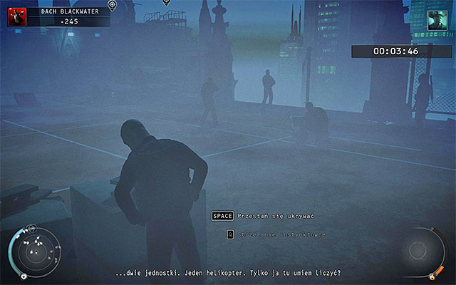 While crossing the roof use the advantage of the limited visibility of your enemies - Blackwater Roof - Getting to Dexter - 19: Countdown - Hitman: Absolution - Game Guide and Walkthrough