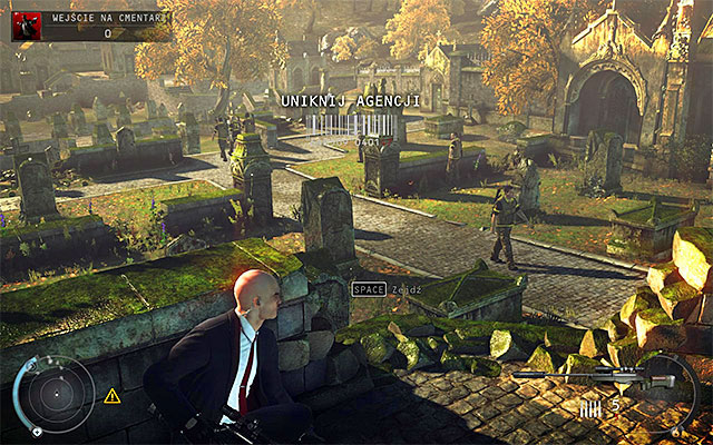 You start the mission in a place shown on the above screen and this is a perfect spot for a sniper - Cemetery Entrance - 20: Absolution - Hitman: Absolution - Game Guide and Walkthrough
