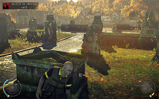When crossing the cemetery I strongly advise hiding behind tombstones, even if you're using disguise, because you would need Instinct at the end of the stage - Cemetery Entrance - 20: Absolution - Hitman: Absolution - Game Guide and Walkthrough