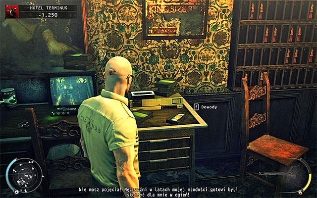 The first evidence can be obtained in the Terminus Hotel stage - 3: Terminus - Challenges - Hitman: Absolution - Game Guide and Walkthrough