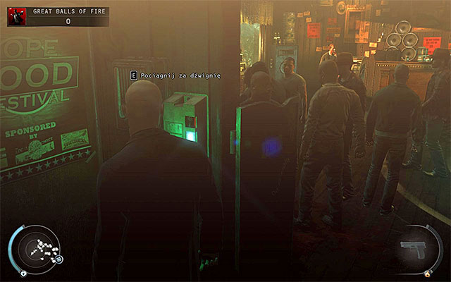 As for a reminder, the juke box can be turned off by pulling a lever located in toilets, right from the starting place - 7: Welcome to Hope - Challenges - Hitman: Absolution - Game Guide and Walkthrough