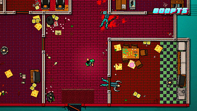 Return to the entrance and cross the door to the right - Scene 1 - Down Under - Act 1 - Exposition - Hotline Miami 2: Wrong Number - Game Guide and Walkthrough