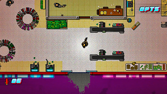 To the right, there is a shooter aiming at the wall - Scene 2 - Homicide - Act 1 - Exposition - Hotline Miami 2: Wrong Number - Game Guide and Walkthrough