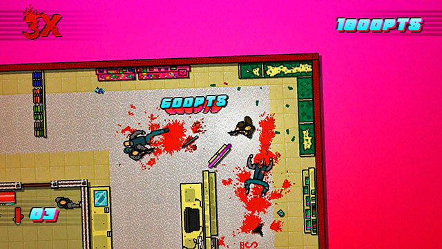 Switch the shotgun for the melee weapon and enter the room in the idle, through the upper door - Scene 2 - Homicide - Act 1 - Exposition - Hotline Miami 2: Wrong Number - Game Guide and Walkthrough