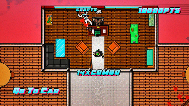 After the mission, return downstairs and get into the car - Scene 3 - Hard News - Act 1 - Exposition - Hotline Miami 2: Wrong Number - Game Guide and Walkthrough