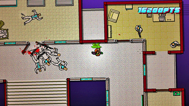 After you beat up both of the shooters, deal with the rest of the opponents - Scene 5 - First Trial - Act 2 - Rising - Hotline Miami 2: Wrong Number - Game Guide and Walkthrough