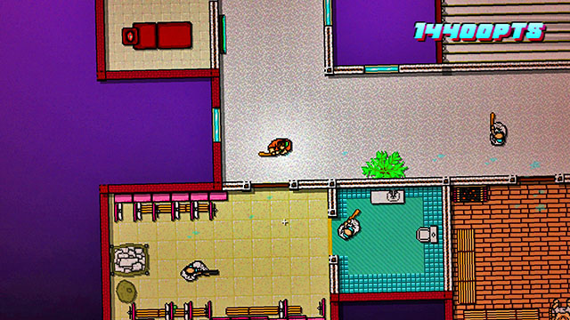 After you clear the entire map, go to the sauna - Scene 5 - First Trial - Act 2 - Rising - Hotline Miami 2: Wrong Number - Game Guide and Walkthrough