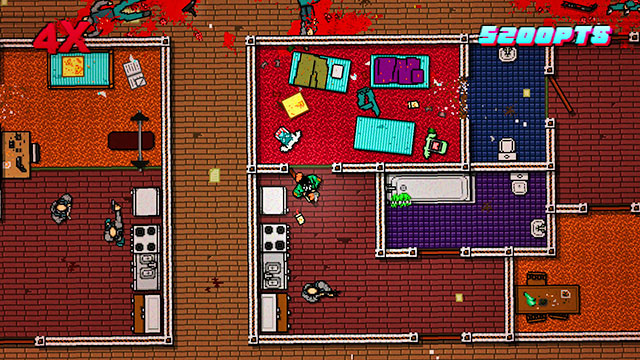 Exit to the corridor and go right - Scene 6 - Moving Up - Act 2 - Rising - Hotline Miami 2: Wrong Number - Game Guide and Walkthrough