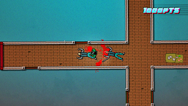On the upper floor, first kill the opponent to the left - Scene 6 - Moving Up - Act 2 - Rising - Hotline Miami 2: Wrong Number - Game Guide and Walkthrough
