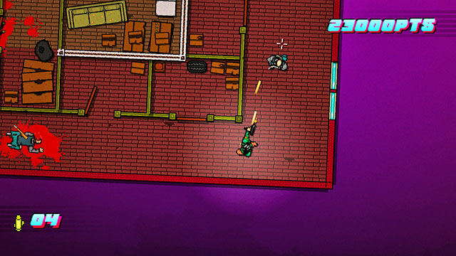 Fire your weapon into the corridor - Scene 6 - Moving Up - Act 2 - Rising - Hotline Miami 2: Wrong Number - Game Guide and Walkthrough