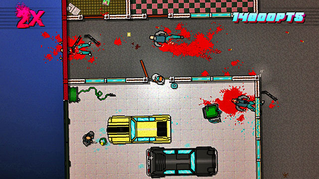 After you enter a new map climb upstairs and kill the shooter - Scene 7 - No Mercy - Act 2 - Rising - Hotline Miami 2: Wrong Number - Game Guide and Walkthrough