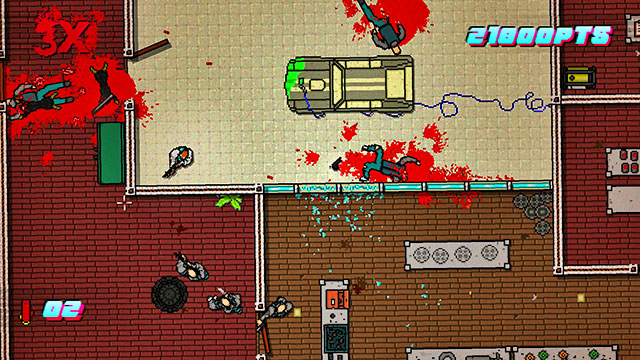 Go to the room which the last group dashed out of and proceed to the right - Scene 7 - No Mercy - Act 2 - Rising - Hotline Miami 2: Wrong Number - Game Guide and Walkthrough