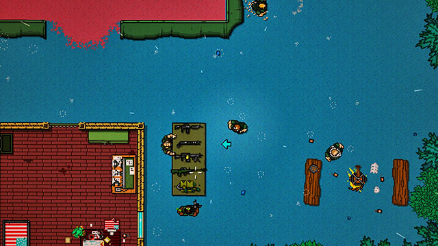 After you approach the building, go down - Scene 9 - Ambush - Act 3 - Climax - Hotline Miami 2: Wrong Number - Game Guide and Walkthrough