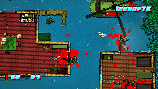 While on the last map, carefully lean out from behind the corner and fire - Scene 9 - Ambush - Act 3 - Climax - Hotline Miami 2: Wrong Number - Game Guide and Walkthrough