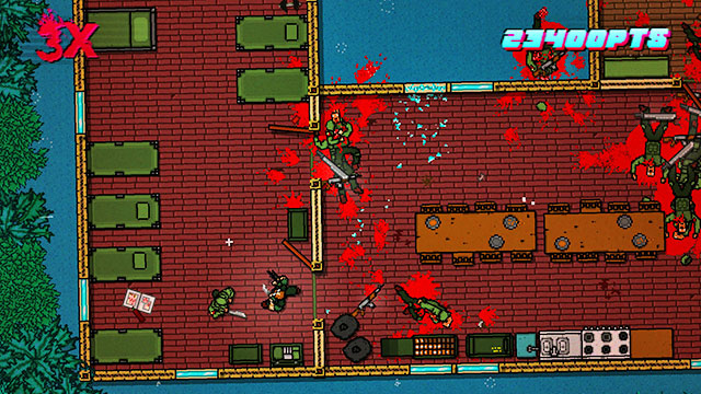After you clear the map, leave via the only possible way - Scene 9 - Ambush - Act 3 - Climax - Hotline Miami 2: Wrong Number - Game Guide and Walkthrough