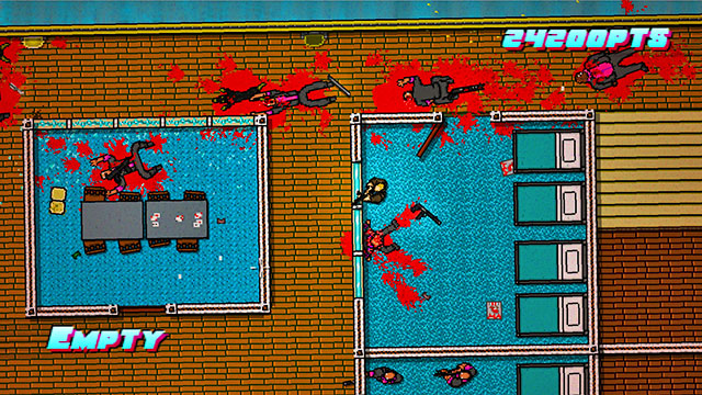 You can also reverse the order, because killing the guard in the first room is nearly bound to attract the others - Scene 11 - Dead Ahead - Act 3 - Climax - Hotline Miami 2: Wrong Number - Game Guide and Walkthrough