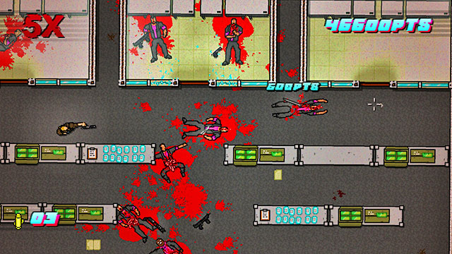 Immediately, turn up and fire to kill the first enemy - Scene 11 - Dead Ahead - Act 3 - Climax - Hotline Miami 2: Wrong Number - Game Guide and Walkthrough