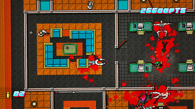 The upper corridor is being patrolled by two opponents - Scene 12 - Death Wish - Act 3 - Climax - Hotline Miami 2: Wrong Number - Game Guide and Walkthrough