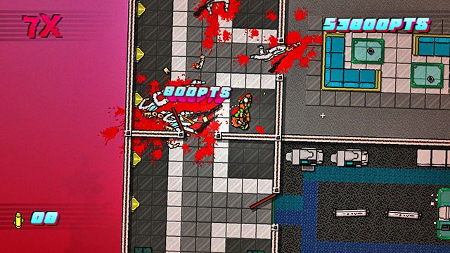 On the right, you are going to fight four opponents, mainly shooters - Scene 12 - Death Wish - Act 3 - Climax - Hotline Miami 2: Wrong Number - Game Guide and Walkthrough