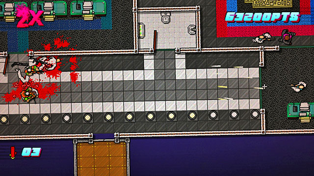 In the room, there are a beefcake and several opponents waiting - Scene 12 - Death Wish - Act 3 - Climax - Hotline Miami 2: Wrong Number - Game Guide and Walkthrough