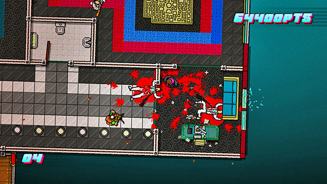 After you kill everyone, use the elevator and go to the rooftop - Scene 12 - Death Wish - Act 3 - Climax - Hotline Miami 2: Wrong Number - Game Guide and Walkthrough