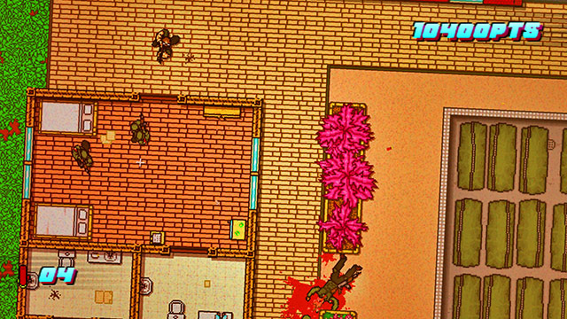 After you enter a new location, go right - Scene 14 - Stronghold - Act 4 - Falling - Hotline Miami 2: Wrong Number - Game Guide and Walkthrough