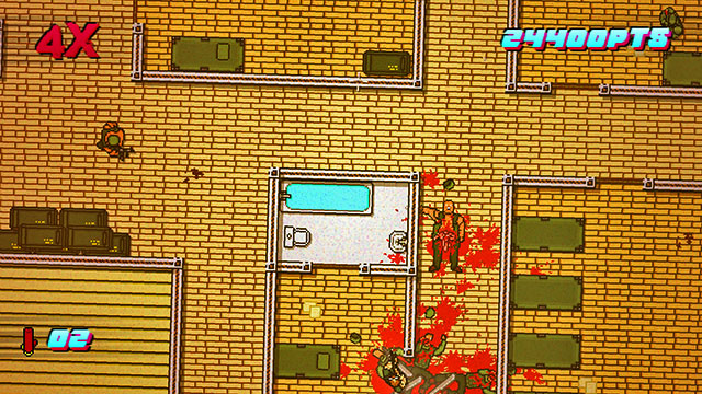 Go to the room on the right, were there is a shooter - Scene 14 - Stronghold - Act 4 - Falling - Hotline Miami 2: Wrong Number - Game Guide and Walkthrough