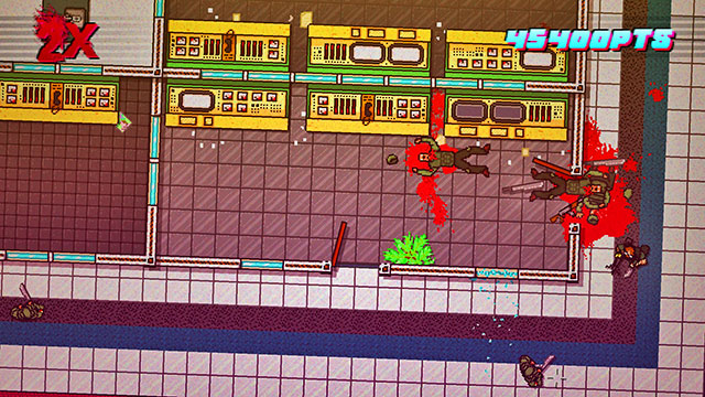 In the corridor, there are several guards with melee weapons - Scene 16 - Casualties - Act 4 - Falling - Hotline Miami 2: Wrong Number - Game Guide and Walkthrough