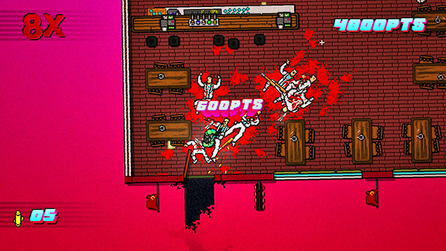 In the upper part of the room, you find more enemies with melee weapons and several shooters - Scene 17 - First Blood - Act 5 - Intermission - Hotline Miami 2: Wrong Number - Game Guide and Walkthrough