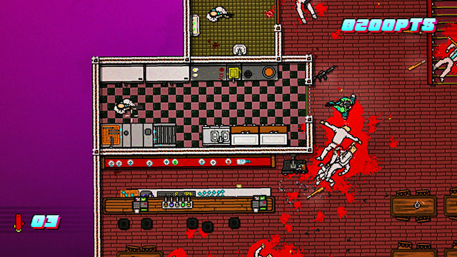 Shoot the guard to the left of the stairs - Scene 17 - First Blood - Act 5 - Intermission - Hotline Miami 2: Wrong Number - Game Guide and Walkthrough