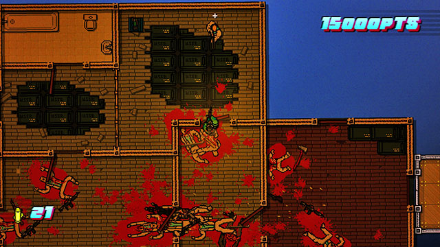 You find another beefcake, along with guards, at the bottom on the left - Scene 18 - Demolition - Act 5 - Intermission - Hotline Miami 2: Wrong Number - Game Guide and Walkthrough