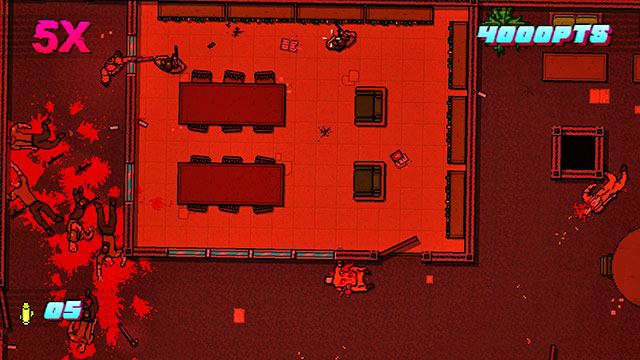 Using windows, clear the lower room also - Scene 20 - Release - Act 5 - Intermission - Hotline Miami 2: Wrong Number - Game Guide and Walkthrough