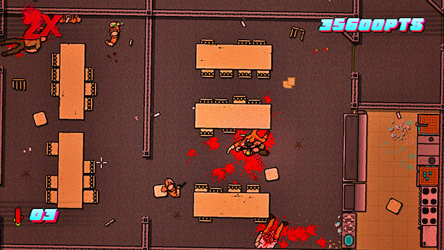 Switch your firearm for the melee weapon - Scene 20 - Release - Act 5 - Intermission - Hotline Miami 2: Wrong Number - Game Guide and Walkthrough