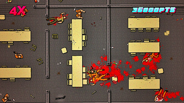 On the left, there are two more rooms patrolled by shooters and people with melee weapons - Scene 20 - Release - Act 5 - Intermission - Hotline Miami 2: Wrong Number - Game Guide and Walkthrough