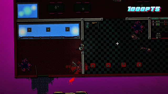 If you take the firearm from the first shooter that you kill, you can use it against the next guard - Scene 21 - Seizure - Act 6 - Catastrophe - Hotline Miami 2: Wrong Number - Game Guide and Walkthrough