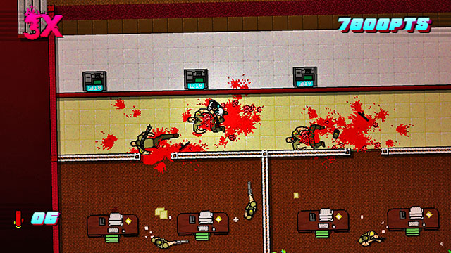 In the lower-right part of the map, there is another shooter patrolling the area - Scene 22 - Blood Money - Act 6 - Catastrophe - Hotline Miami 2: Wrong Number - Game Guide and Walkthrough