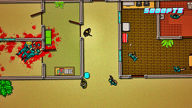 Stand in the corridor and shoot the guard in the right room, across the window - Scene 23 - Caught - Act 6 - Catastrophe - Hotline Miami 2: Wrong Number - Game Guide and Walkthrough