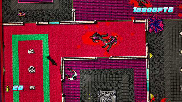 After you have cleared the left side, approach the glazed room - Scene 24 - Take Over - Act 6 - Catastrophe - Hotline Miami 2: Wrong Number - Game Guide and Walkthrough