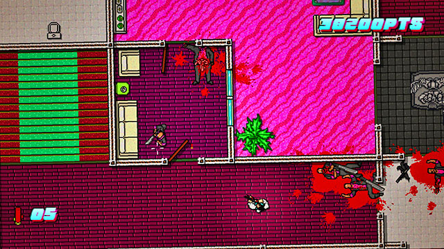 Go up, watch out for the remaining opponents - Scene 24 - Take Over - Act 6 - Catastrophe - Hotline Miami 2: Wrong Number - Game Guide and Walkthrough