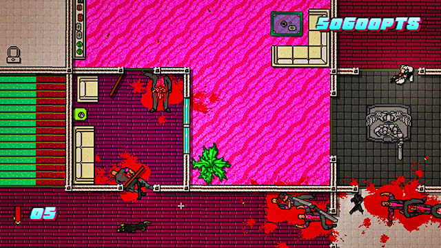 After you clear the map, climb up the stairs and approach the desk of the enemy boss - Scene 24 - Take Over - Act 6 - Catastrophe - Hotline Miami 2: Wrong Number - Game Guide and Walkthrough