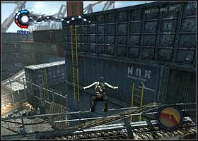Once there, turn another valve, turn around, jump on the ladder as fast as possible and afterwards jump on the wire stretched across - Old, gray-haired man - part 2 - Walkthrough - inFAMOUS - Game Guide and Walkthrough