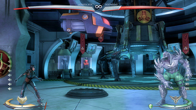 At the right edge of the arena there's a robot - Hall of Justice - Arenas - Injustice: Gods Among Us - Game Guide and Walkthrough