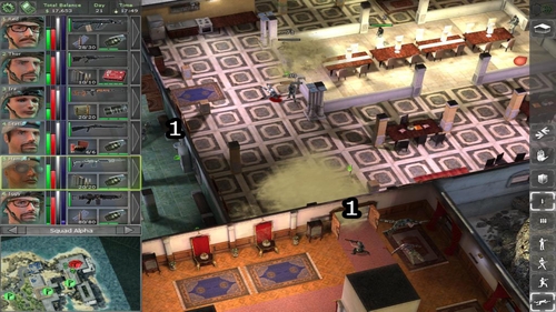 In a longitudinal room, place squad on the ground, besides one less trained mercenary whose task is to lure melee fighting enemies to chase him - Deidrannas Palace - Final locations - Jagged Alliance: Back in Action - Game Guide and Walkthrough
