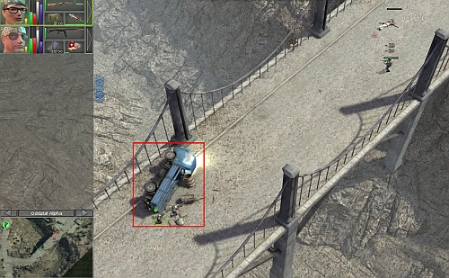 In my case it was a bridge in the southern east part of map with the fallen truck, which I used as a cover - Mine and Roadblock [7] - Campaign - northern way - Jagged Alliance: Crossfire - Game Guide and Walkthrough