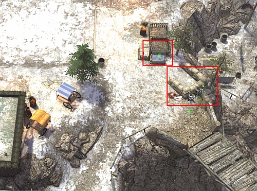 When the vicinity is safe, go on the other side of the bridge and clean up the remaining area, hiding behind the bags of sand - Monk village [9] - p. 2 - Campaign - way junction - Jagged Alliance: Crossfire - Game Guide and Walkthrough
