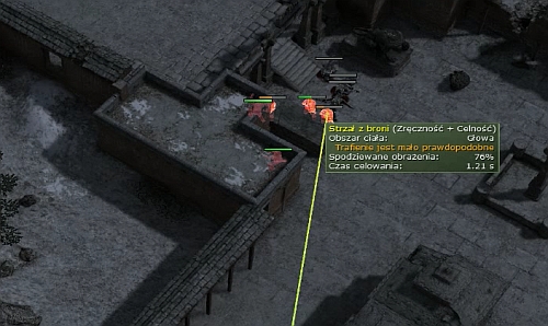 Now choose the mercenary with the weapon which has better range and start firing at enemies from the position shown on the screen (by the point on northern east) - Temple of Kalaya Yuta [10] - p. 2 - Campaign - way junction - Jagged Alliance: Crossfire - Game Guide and Walkthrough