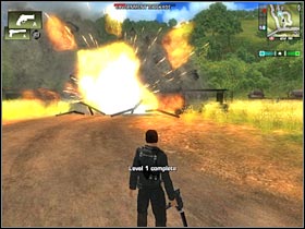 Once you've destroyed all three roadblocks, you will have to reach a small flag (#1) - [Mission 03] Freedom Fighters - Walkthrough - Just Cause - Game Guide and Walkthrough